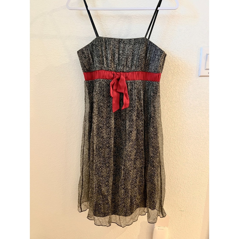 Laundry By Shelli Segal Lace Dress Women's Size 4 Black Silk Bow Detail Babydoll